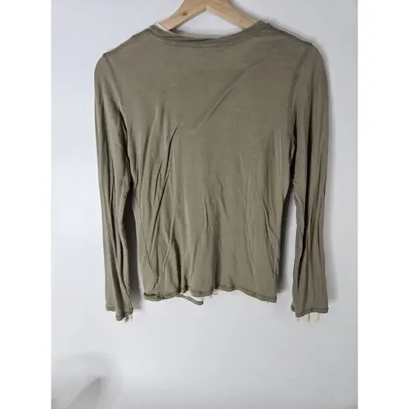 Vince Women's Green Double-Layer Long-Sleeve T-Shirt Top Size M Lightweight - Picture 3 of 7